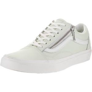 WHITE LEATHER VANS W/ GOLD ZIPPERS